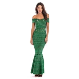 MARKOWO Designer 2022 New Summer Sexy Fashion Fishtail Long Skirt Slim Jacquard Bronzing Dress