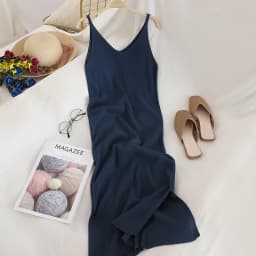 Fashion Knitted Women Dresses Elegant Solid Colid Korean Split Out Sleeveless V-Neck Party Female Dress Vestidos