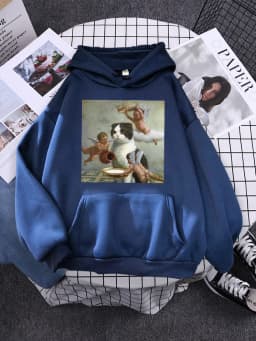 Hoodie Little Angel And Cat Printing Sweatshirt Woman With Hood Aesthetic Korean Couple Clothes Warm Harajuku Women'S Hoodies