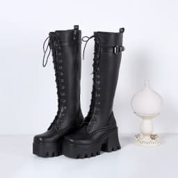 Super High Platform Punk Style Boots Cross Strap Metal Belt Buckle High Thick Heel Street Trendy Women's Knee-High Boots