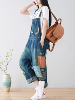 Amax luluE 2024 Fashion Style Spring Female Vintage Patchwork Overalls Womens Ripped Denim Trousers Ladies Loose Bleached jeans