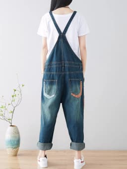 Amax luluE 2024 Fashion Style Spring Female Vintage Patchwork Overalls Womens Ripped Denim Trousers Ladies Loose Bleached jeans