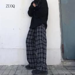 Summer Plaid Pants Women S-3XL Casual Chic Oversize Loose Wide Leg Trousers for Women Harajuku High Waist Hip-hop Pants Female