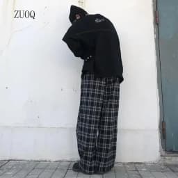Summer Plaid Pants Women S-3XL Casual Chic Oversize Loose Wide Leg Trousers for Women Harajuku High Waist Hip-hop Pants Female