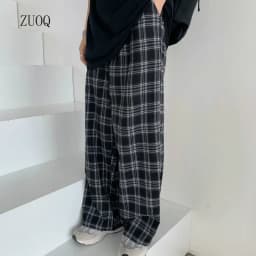 Summer Plaid Pants Women S-3XL Casual Chic Oversize Loose Wide Leg Trousers for Women Harajuku High Waist Hip-hop Pants Female