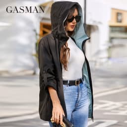 GASMAN New women's jacket spring 2022 short High-Quality Trench coat women windbreaker Hooded Design solid Female Outwear 8223