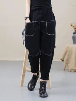 Amax luluE Korean Black Loose Casual Harem Pants 2024 Autumn Fashion Women Elastic Vintage Trousers Female Solid Color Pantalons