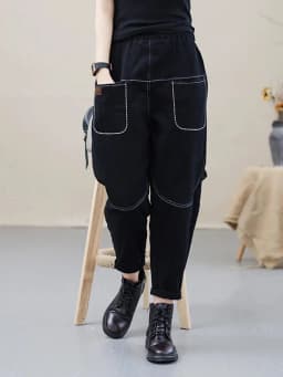 Amax luluE Korean Black Loose Casual Harem Pants 2024 Autumn Fashion Women Elastic Vintage Trousers Female Solid Color Pantalons
