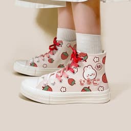 Amy and Michael Cute Girls Students High Top Canvas Shoes Lovely Anime Hand Painted Plimsolls Woman Vulcanize Shoes