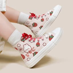 Amy and Michael Cute Girls Students High Top Canvas Shoes Lovely Anime Hand Painted Plimsolls Woman Vulcanize Shoes