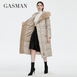 GASMAN 2022 Women's Winter Jacket Long Faux fur sheep curl Designer Female Coat Windproof Hat Big pocket Women's jacket 81716