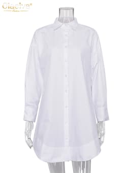 Clacive White Loose Lapel Women'S Shirt 2021 Autumn Long Sleeve Fashion Blouses Casual Office Single-Breasted Shirts Top Woman
