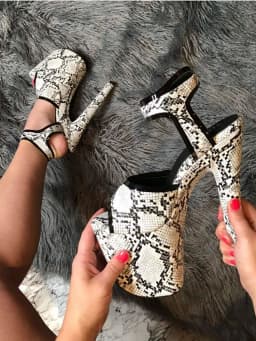 Snake Print Open Toe Super High With Sandals 20cm Nightclub Pole Dance Shallow Mouth Large Size Platform 7 Inches Stripper New