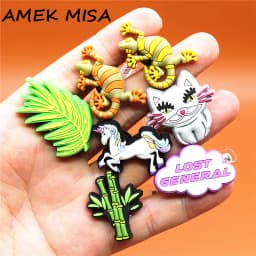 1pcs Cute Gecko PVC Shoe Charms Bamboo Unicorn Leaves Accessories Lost General Decorations fit Bracelet Friends Gifts