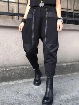 Amax LuluE 2024 British Spring Fashion Womens Black Zippers Punk Harem Pants Females Casual Loose Vintage Elastic Waist Trousers