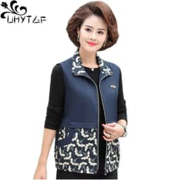 UHYTGF Women's Spring Jacket 2022 New Stitching Casual Short Vest Female Zipper Loose Large Size Waistcoat Mom Thin Top 5XL 1968