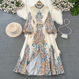 Spring Autumn Women's Dress Vintage Long Sleeve Print Floral High Waist Boho Party Maxi Vestidos Elegant Luxury Long Dresses