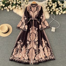 Spring Autumn Women's Dress Vintage Long Sleeve Print Floral High Waist Boho Party Maxi Vestidos Elegant Luxury Long Dresses
