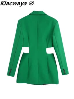 Klacwaya Women 2021 Fashion Chic Hollow Out Mini Dress Vintage Long Sleeve Welt Pockets Female Mini Dresses Mujer