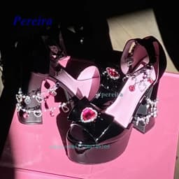 Peep Toe Platform Chunky Heel Sandals 2022 New Women Shoes Summer Sweet Cool Retro Fashion Flash Diamond Love Pearl Chain
