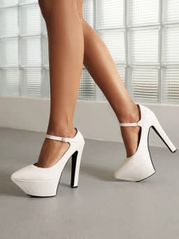Pointed Toe Super High Platform Thin Heel Straight Strap Women's Shallow Shoes Shiny Patent Leather Breathable Sexy High Heels