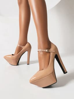 Pointed Toe Super High Platform Thin Heel Straight Strap Women's Shallow Shoes Shiny Patent Leather Breathable Sexy High Heels