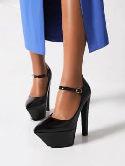 Pointed Toe Super High Platform Thin Heel Straight Strap Women's Shallow Shoes Shiny Patent Leather Breathable Sexy High Heels