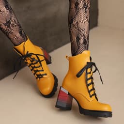 Plus Size Super High Wood Grain Thick Heel Gradient Print Shoes Love Decal Boots Multicolored Lace Up Women's Ankle Boots
