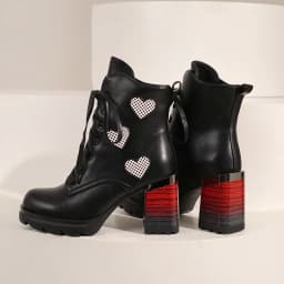 Plus Size Super High Wood Grain Thick Heel Gradient Print Shoes Love Decal Boots Multicolored Lace Up Women's Ankle Boots