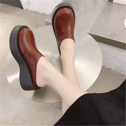 Women's Summer Half Slippers Fashion Sofe Leather Shoes Ladies Wedges Mules BaoTou No Heel Woman Thick Sole Japanese Style Shoes