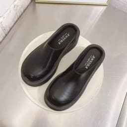 Women's Summer Half Slippers Fashion Sofe Leather Shoes Ladies Wedges Mules BaoTou No Heel Woman Thick Sole Japanese Style Shoes