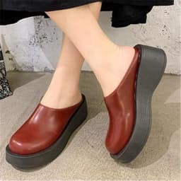 Women's Summer Half Slippers Fashion Sofe Leather Shoes Ladies Wedges Mules BaoTou No Heel Woman Thick Sole Japanese Style Shoes