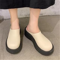 Women's Summer Half Slippers Fashion Sofe Leather Shoes Ladies Wedges Mules BaoTou No Heel Woman Thick Sole Japanese Style Shoes
