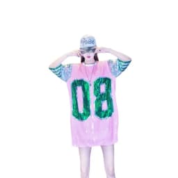 Women Plus Size T-Shirt Dress Glitter Sequin Jersey Letter 08 Print Loose O Neck Hippy Hip Hop Bling Long Tee Tops For Ladies