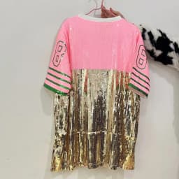 Women Plus Size T-Shirt Dress Glitter Sequin Jersey Letter 08 Print Loose O Neck Hippy Hip Hop Bling Long Tee Tops For Ladies