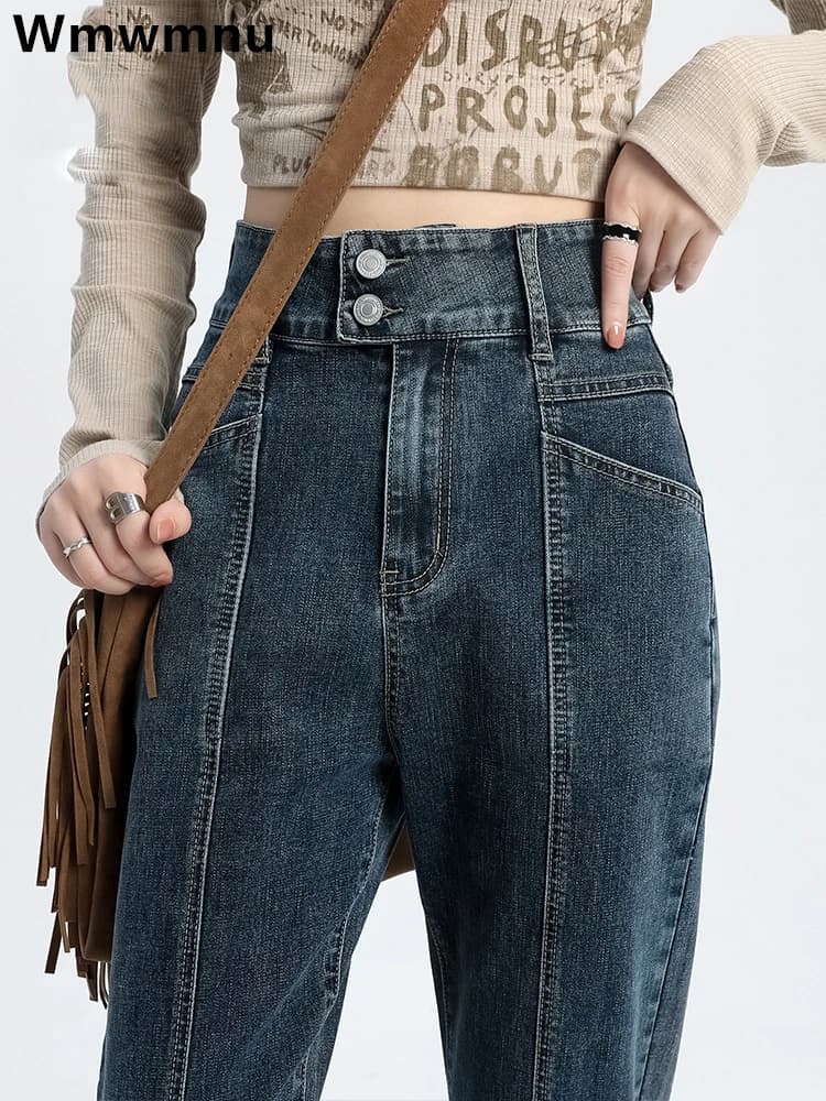 92-96cm Ankle-length Harem Jeans Women Casual Streetwear High Waist Denim Pants New Korean Baggy Vaqueros Straight Kot Pantolon