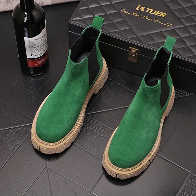 italian brand designer mens fashion chelsea boots cow suede leather shoes stage nightclub dress platform ankle boot short botas
