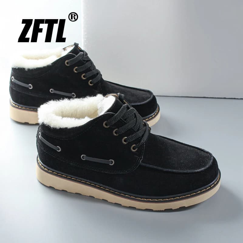 ZFTL Men's Warm Boots Winter men's Warm thickened Snow boots Wool thick bottom Cotton boots 2025 Ankle Lace up Casual Boots New