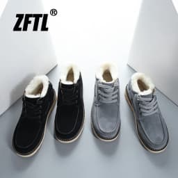 ZFTL Men's Warm Boots Winter men's Warm thickened Snow boots Wool thick bottom Cotton boots 2025 Ankle Lace up Casual Boots New