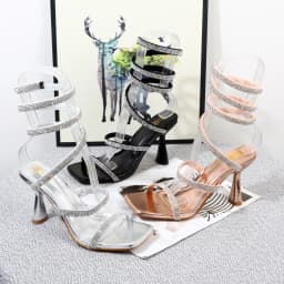 Spiral Strap High-Heeled Sandals for Export Plus Size 2026 Summer Fashion Rhinestone Spring Belt Heel Women's Sandals