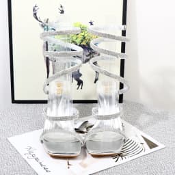 Spiral Strap High-Heeled Sandals for Export Plus Size 2026 Summer Fashion Rhinestone Spring Belt Heel Women's Sandals