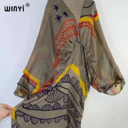 WINYI Graffiti Print Swimsuit Cover Up Women Beach Tassels Dress Sexy V-neck Dresses Summer Woman Clothes Robe Fashion Kaftan