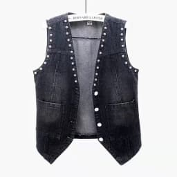 Women's Korean Style Lace Beaded Denim Vest Denim Waistcoat Fashion Cardigan Sleeveless Cropped Top Loose Plus Size Ripped Vest