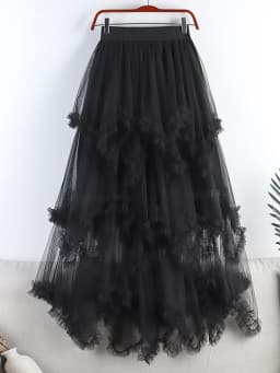 Autumn Winter New 2025 Irregular Cake Tulle Skirt Women Sweet Midi Long High Waist A Line Skirt Female Mesh Party Skirt Lady