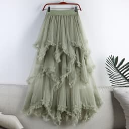 Autumn Winter New 2025 Irregular Cake Tulle Skirt Women Sweet Midi Long High Waist A Line Skirt Female Mesh Party Skirt Lady