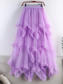 Autumn Winter New 2025 Irregular Cake Tulle Skirt Women Sweet Midi Long High Waist A Line Skirt Female Mesh Party Skirt Lady