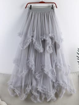 Autumn Winter New 2025 Irregular Cake Tulle Skirt Women Sweet Midi Long High Waist A Line Skirt Female Mesh Party Skirt Lady