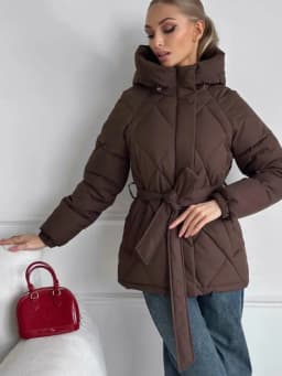 Autumn and Winter Hooded Cotton Jacket Solid Color Warm Coat Top Women's Hoodie with Belt