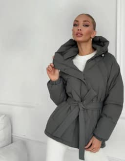 Autumn and Winter Hooded Cotton Jacket Solid Color Warm Coat Top Women's Hoodie with Belt