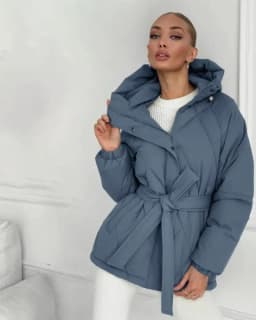 Autumn and Winter Hooded Cotton Jacket Solid Color Warm Coat Top Women's Hoodie with Belt